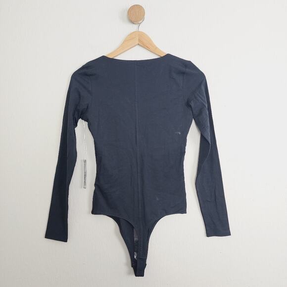 NEW Everlane Black V-Neck Long Sleeve Thong One-Piece Bodysuit Top - Picture 8 of 12
